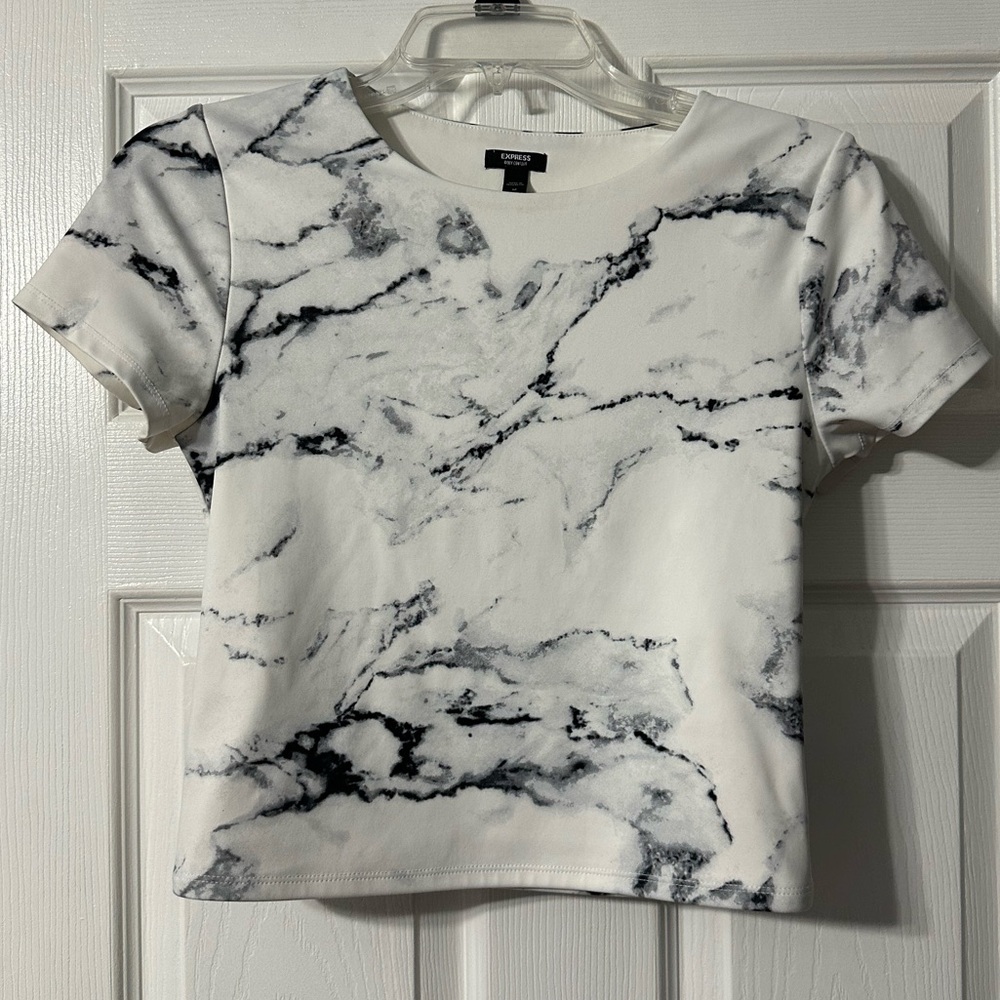 Express Black and White Marble Crop Top